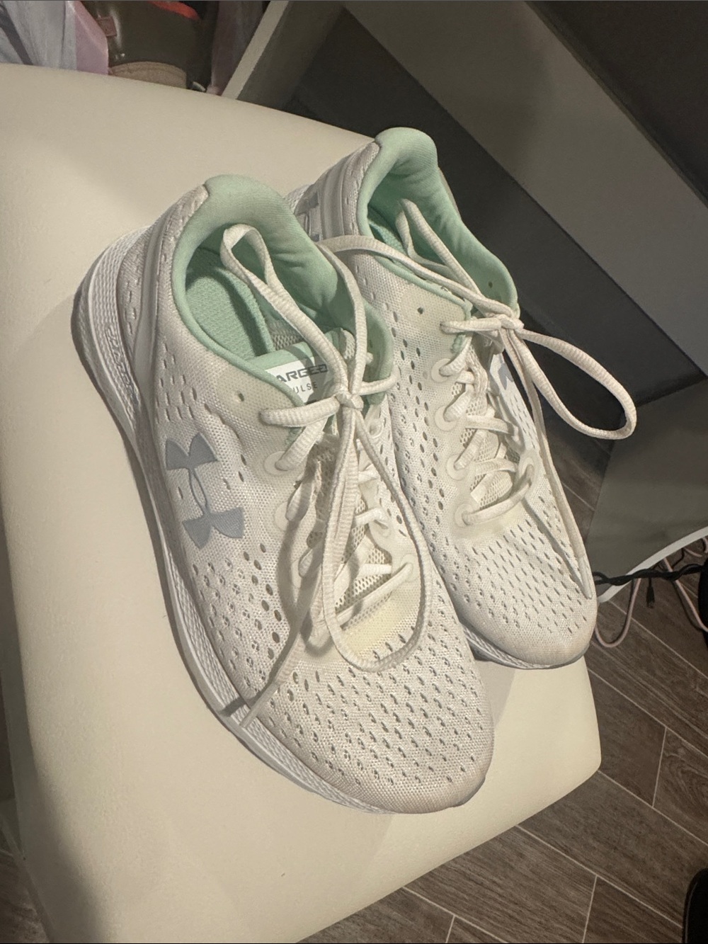 Under Armour Women’s White Running Sneakers with Mint Lining